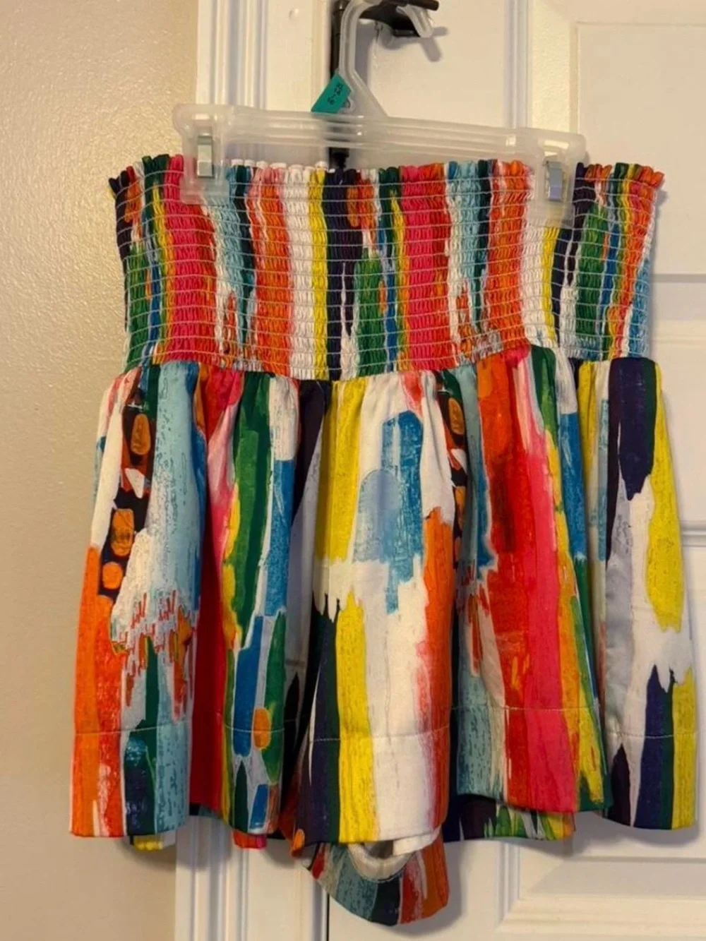 TCEC Multi-Color Abstract Print Smocked Mini Skirt